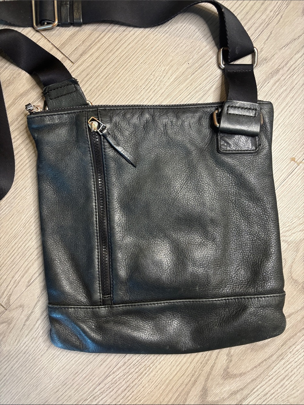 margot Black Leather Crossbody Bag with Front Zip Pocket